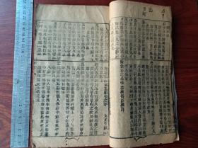 大开本木刻中医古籍 增补药性赋直解 上下卷全，医方捷径直解 上下卷全合订一厚册。尺寸23.8✖️14.7厘米，药性赋前面缺两页半，前几页和书末尾几页书边有破损修复有伤字。内容宝贵难得整套。