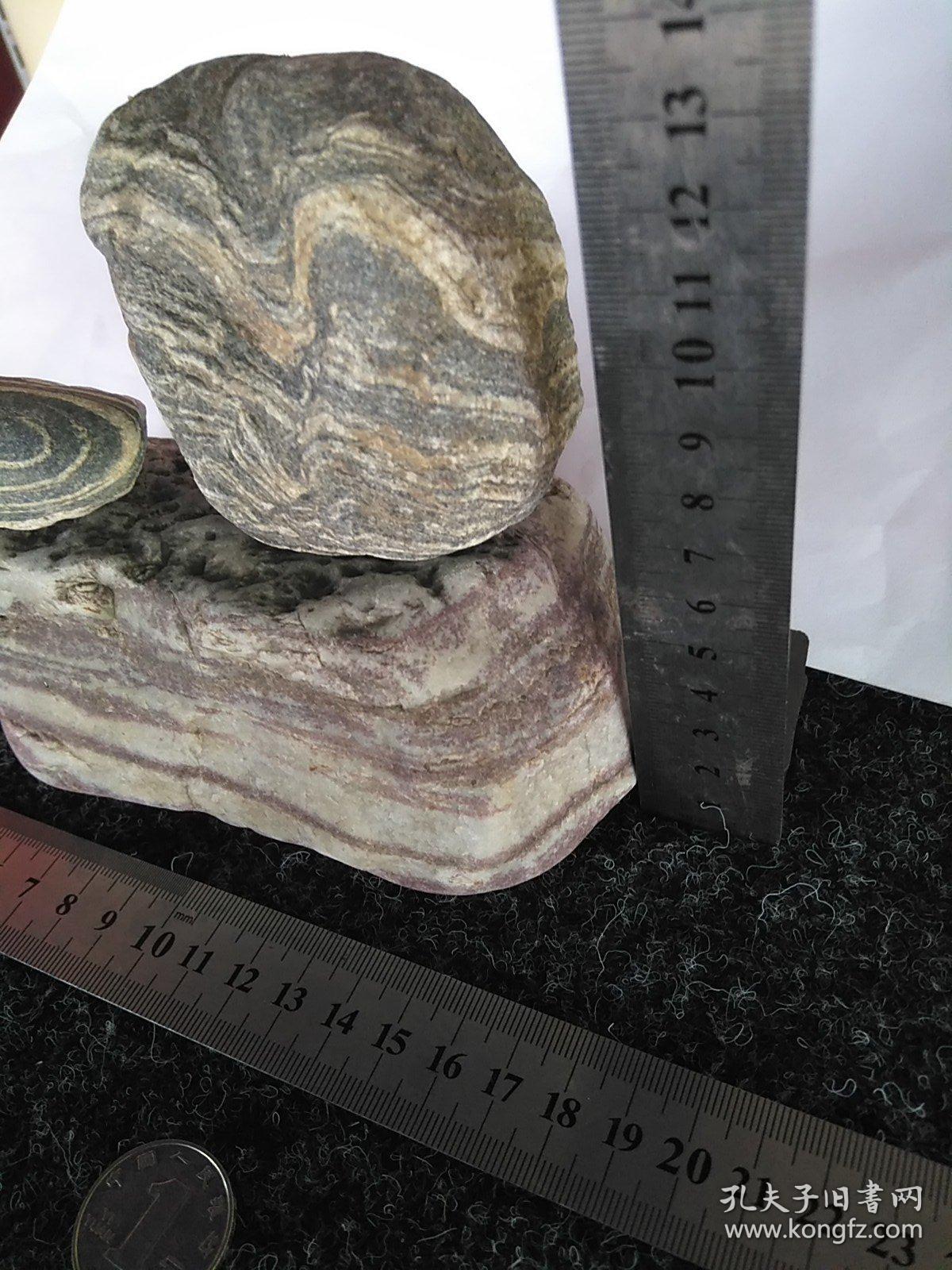 文案陈赏奇石涪江丹景石与条纹石组合摆件三块奇石合售