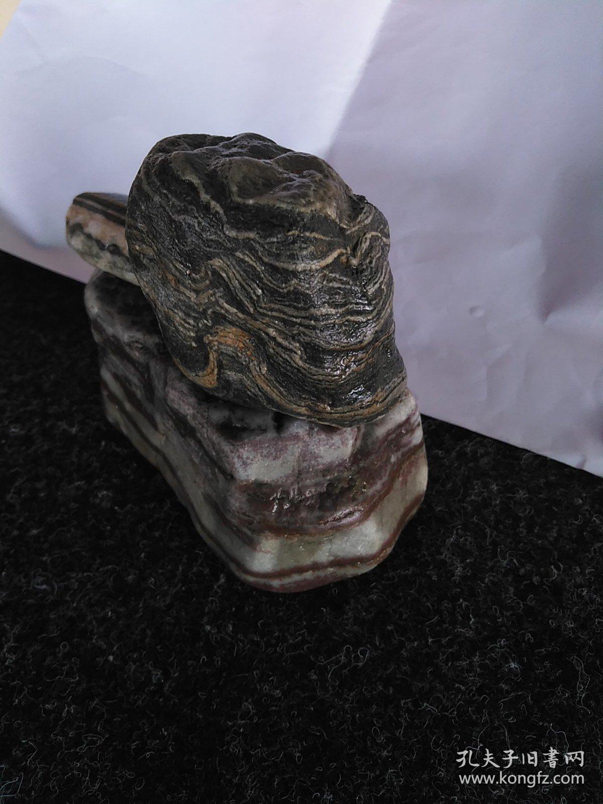 文案陈赏奇石涪江丹景石与条纹石组合摆件三块奇石合售