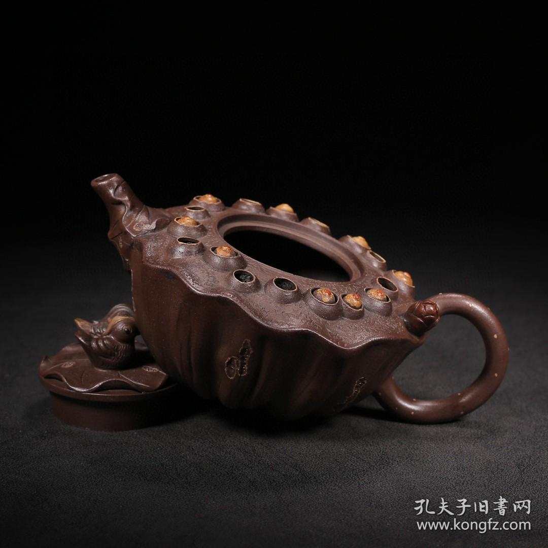 珍藏精品紫砂壶品名鸳鸯戏水底款陈鸣远尺寸177cm容量300cc紫砂分类