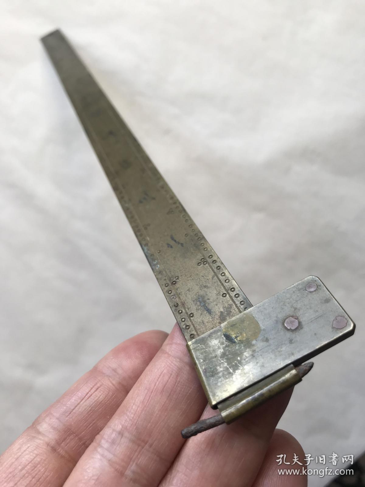 373202cm120克10寸老铜游标卡尺清代双面刻度游标寸尺老铜尺量尺