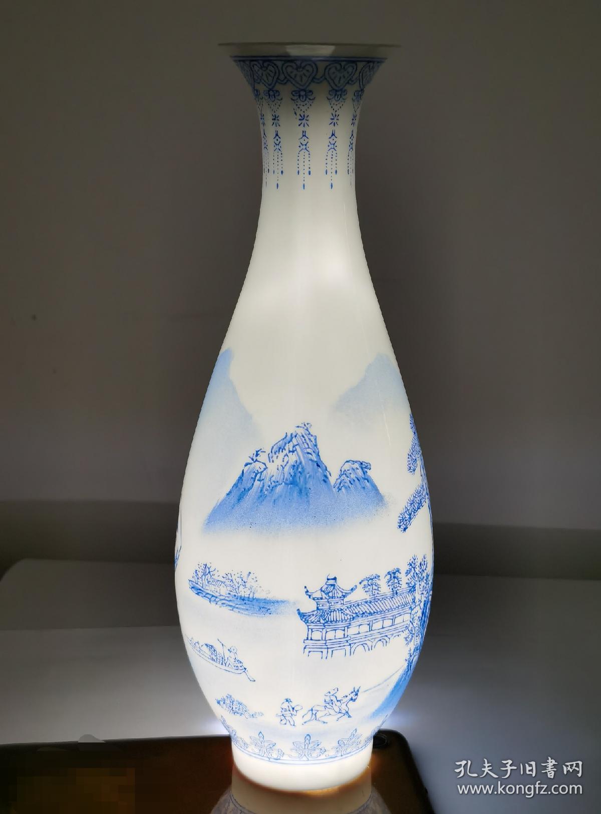 90年代景德镇手绘安徽农业大学纪念款蛋壳瓷青花玉壶春瓶一只仅1057克