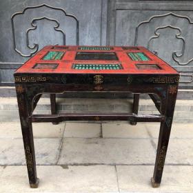 旧藏木胎漆器彩绘腾龙图案四方算盘桌算盘，长95厘米，宽95厘米，高88厘米，价格6500