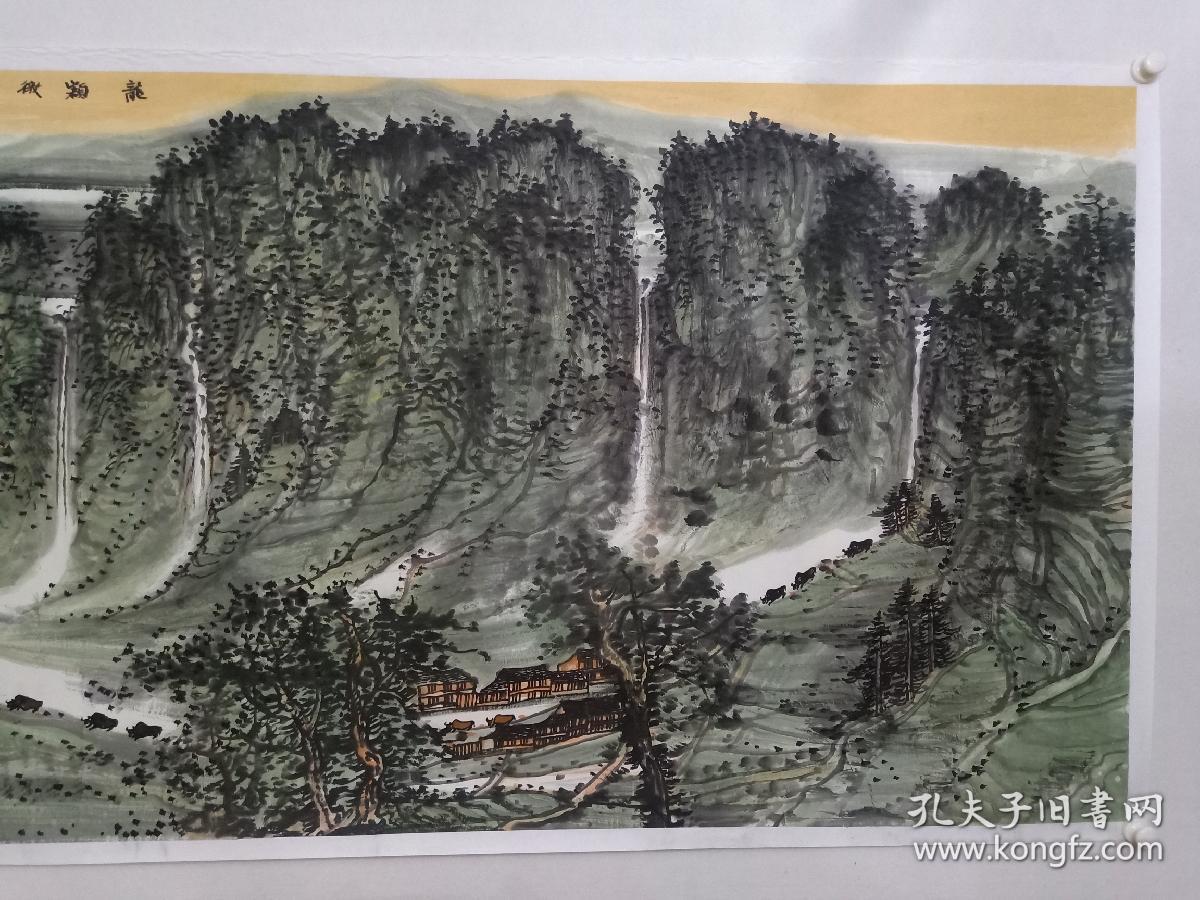 保真书画,当代山水画名家,张建国六尺整纸山水画一幅97×180cm,纸本托