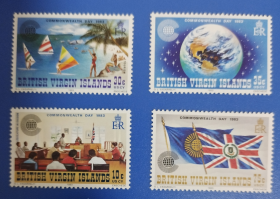 英屬維爾京群島 1983年 英聯邦日 國旗 沖浪的帆船 維爾京在地球位置 立法會 4全新