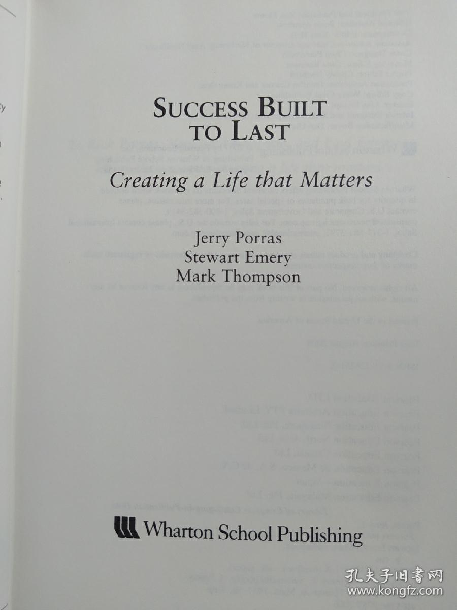 英文原版书success Built To Last Creating A Life That Matters Hardcover Jerry Porras Author Stewart Emery Author Mark Thompson Author 孔夫子旧书网