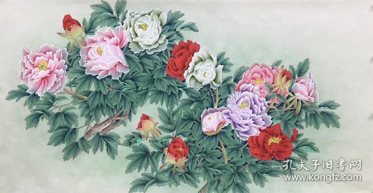 朱春鸿可合影618大特价四尺精品工笔牡丹仙鹤