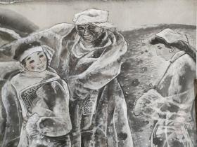 手绘雪景人物画一幅，水平可以，国画