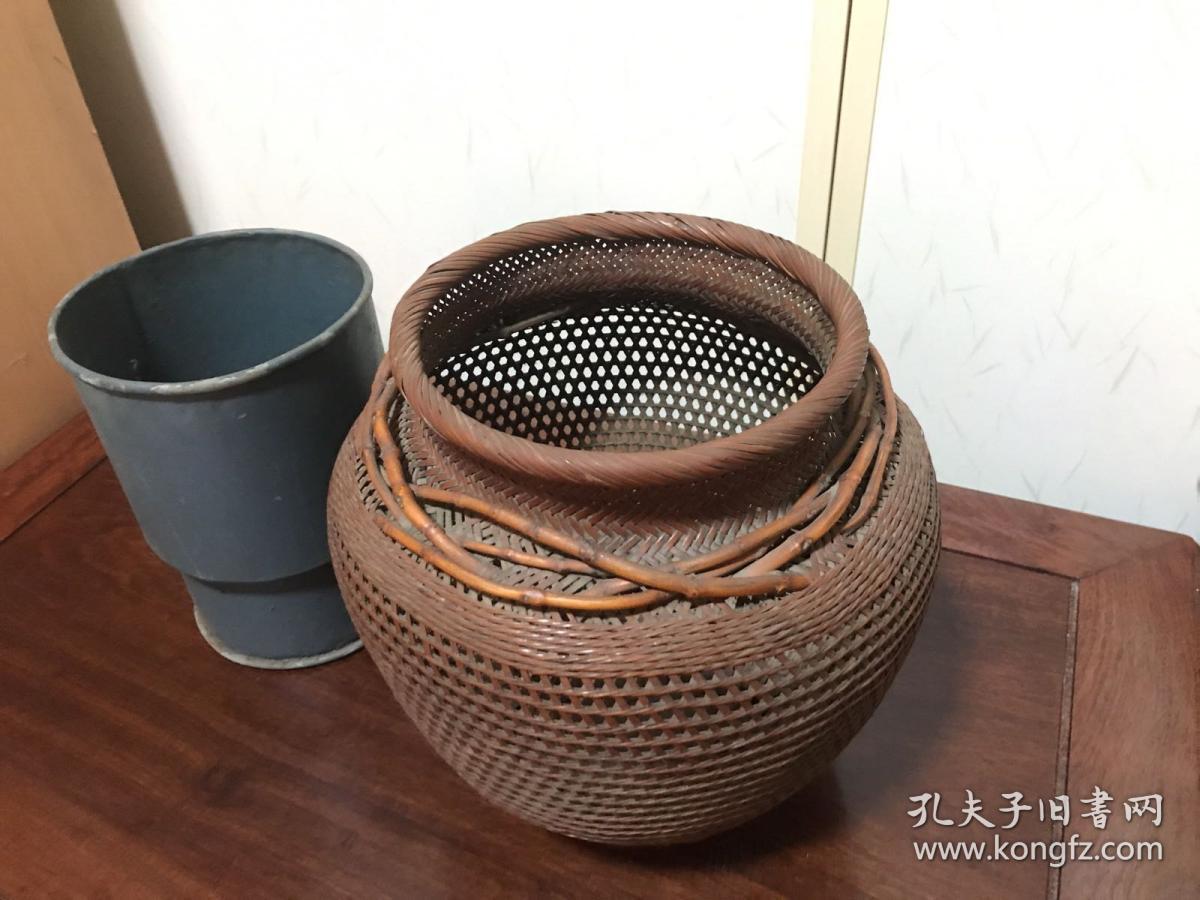 K 0072日本回流馆藏级日本竹编精品19世纪末 世纪初竹色小菅竹堂竹透编花笼 孔夫子旧书网