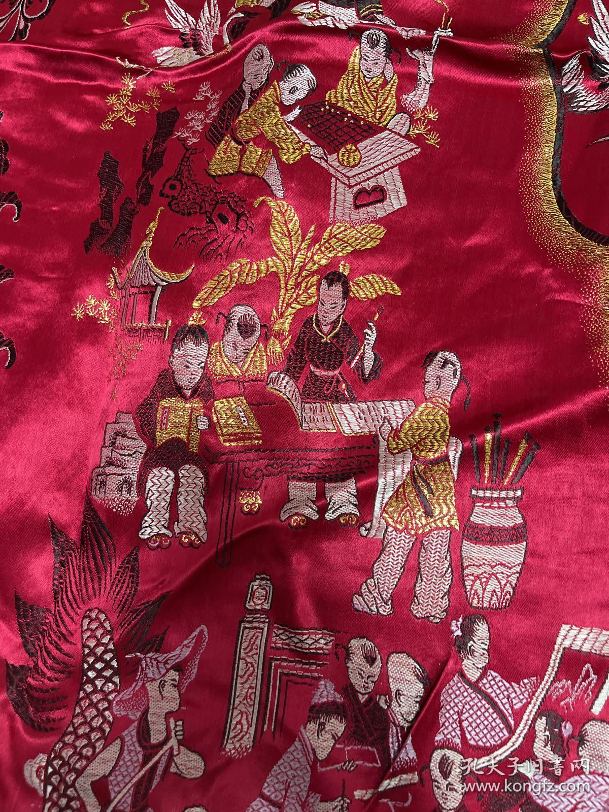 老丝绸被面(百子图)完整,无破损