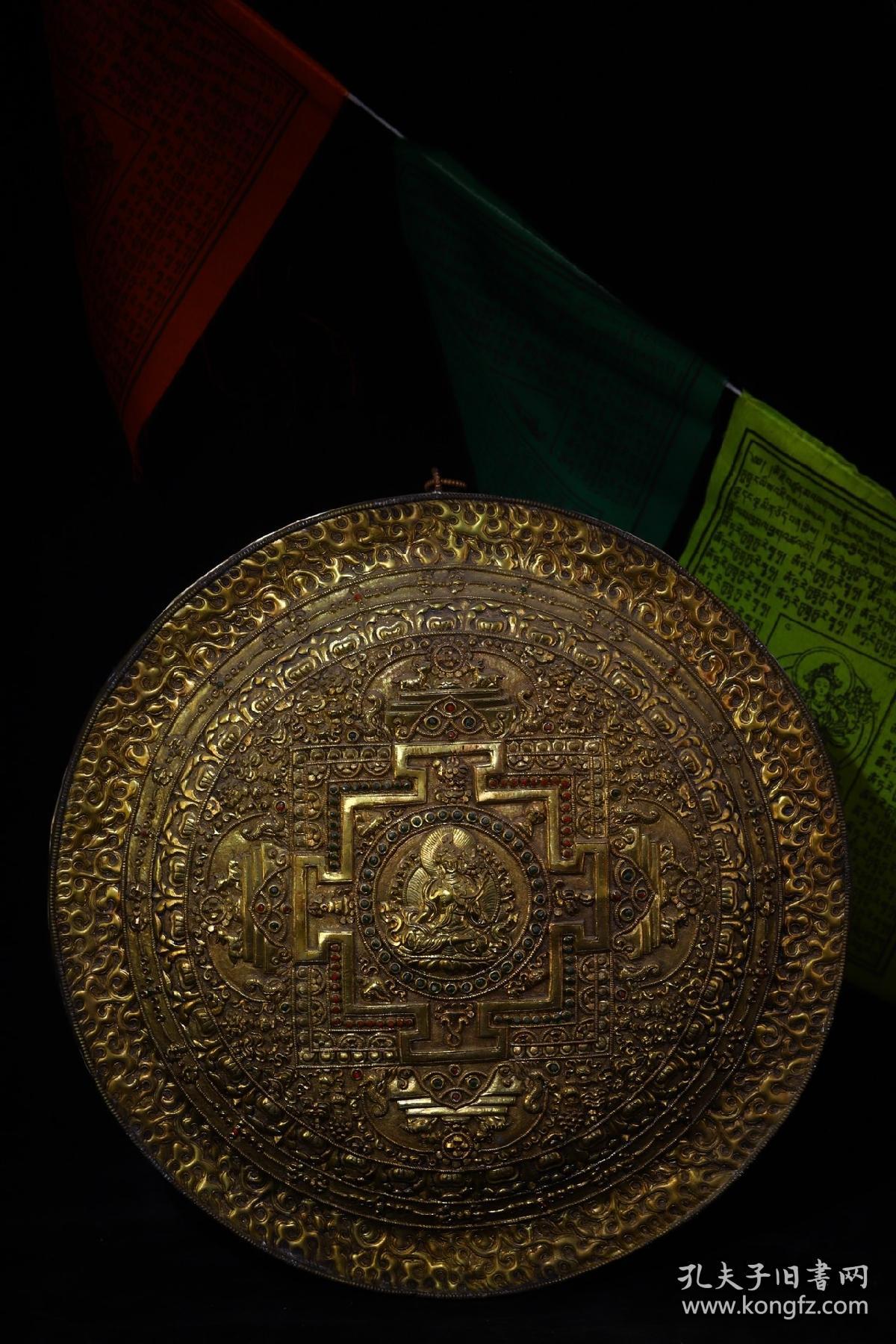 藏银纯手工敲打,錾刻,镶嵌宝石唐卡,高3