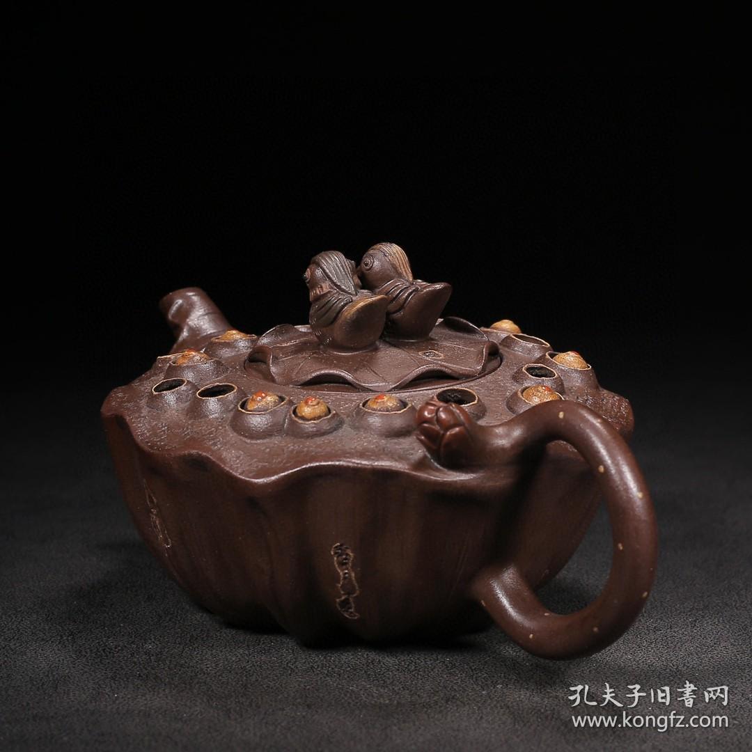 珍藏精品紫砂壶品名鸳鸯戏水底款陈鸣远尺寸177cm容量300cc紫砂分类