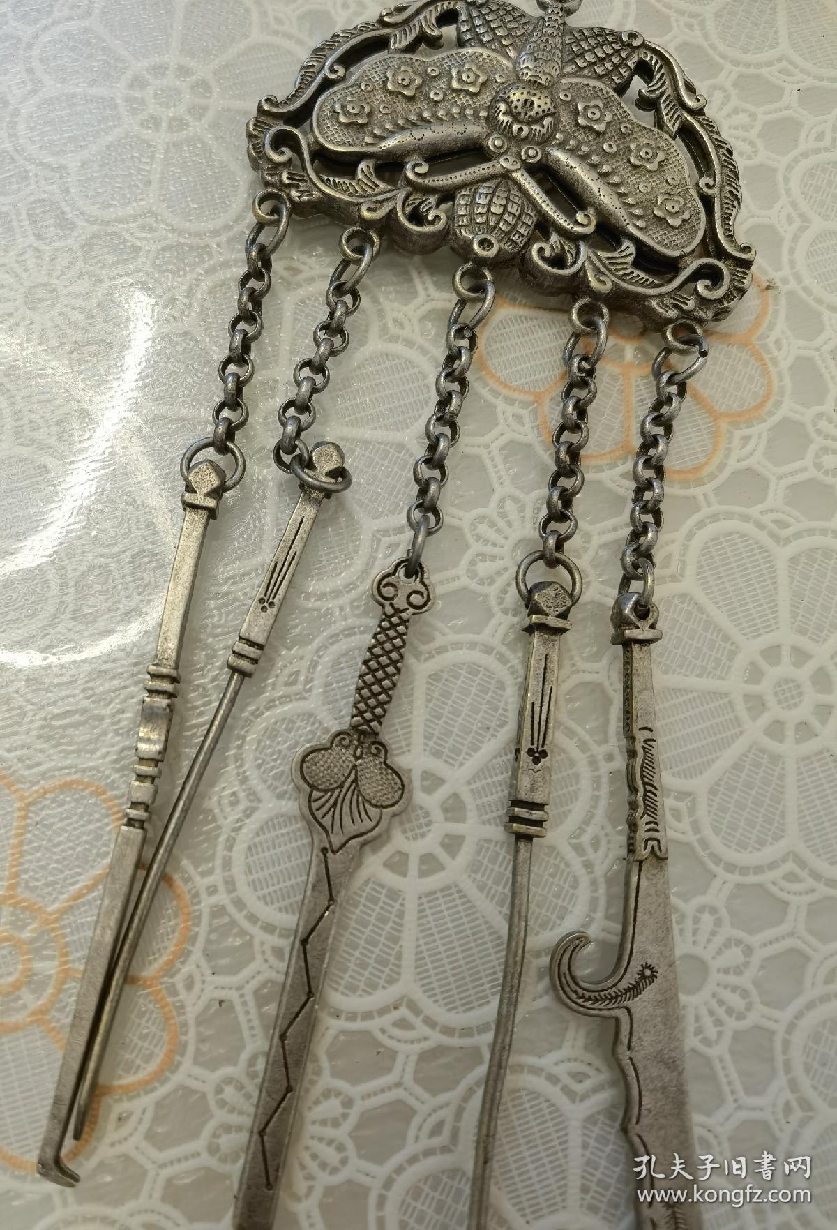 古玩杂项收藏古银压襟锁蝙蝠压襟锁工艺品挂件