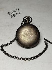 舊藏火車頭雙開銅懷表，可以正常使用。