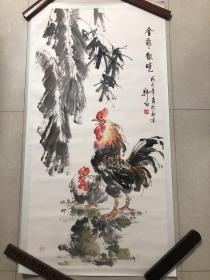 手绘装饰画，金鸡报晓，136×68