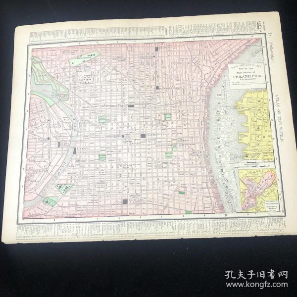 1895年 古董地圖 費城和賓夕法尼亞州 36*29公分