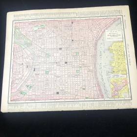 1895年 古董地圖 費城和賓夕法尼亞州 36*29公分