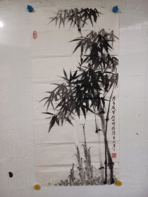 扬州国画院著名书画家黄永年，水墨手绘墨竹一副，尺寸96x48厘米 保真包手绘