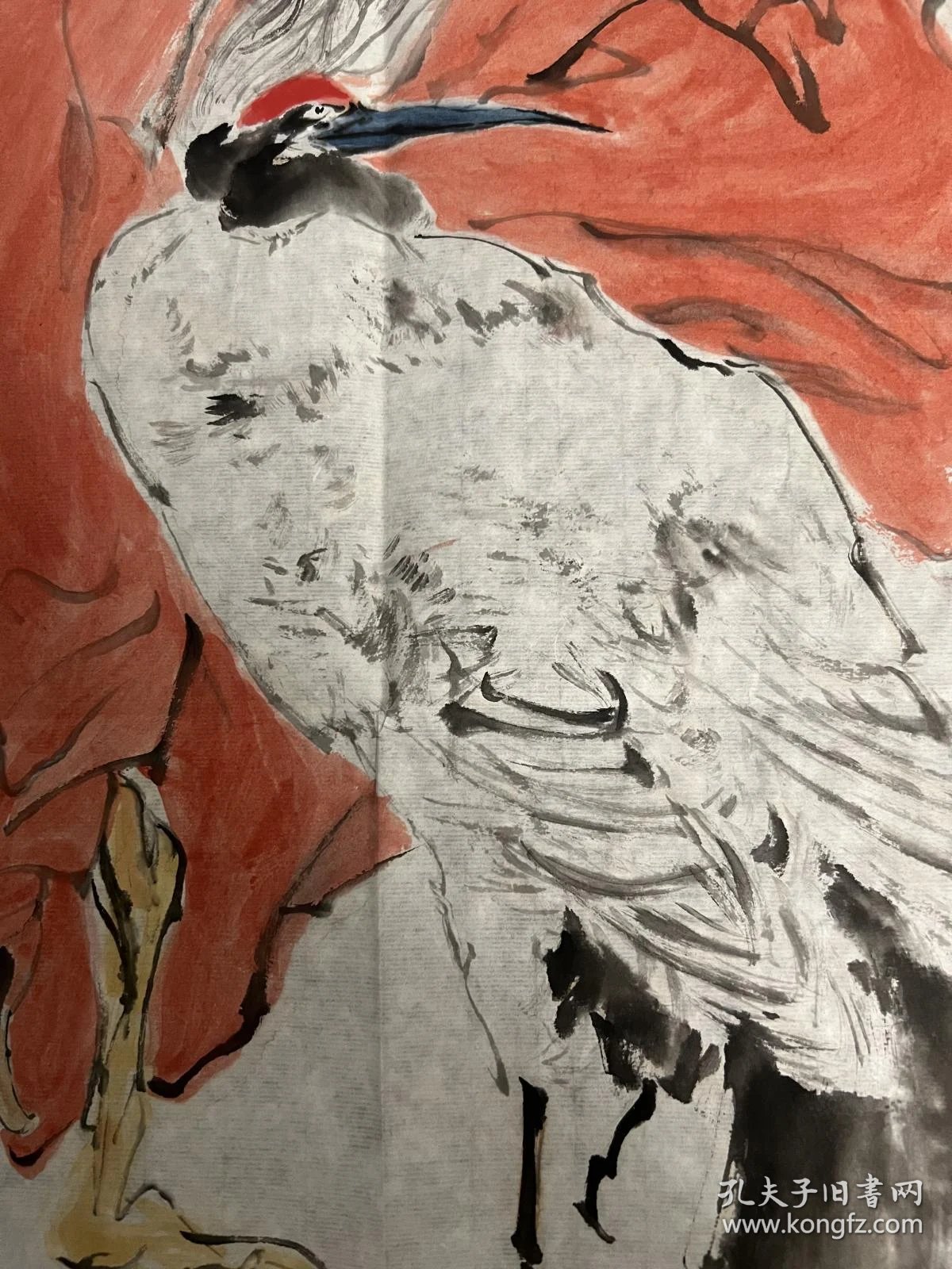 【图】河北省美协会员 人物花鸟画家 李彦肖 《大寿》69.5*46cm 【取自画家本人】【保真 】为软片 未装裱 私藏好品！ 画家把画折叠保存 ...