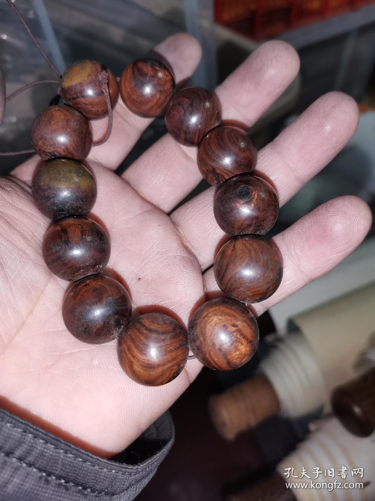 传世老旧花梨木念珠手链手串老料包浆皮壳熟美12粒檀珠每粒15厘米温润