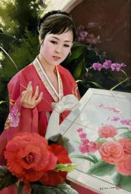 朝鲜人物油画 功勋艺术家李洪钟《回忆》长112宽76