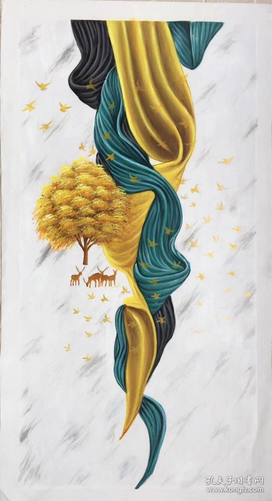 油画 发财鹿,60*120