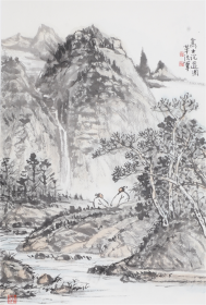 258.   中美协刘革法，中国画4尺3开山水《高士论道》