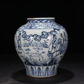 明空白期天顺人物纹罐   27×22厘米