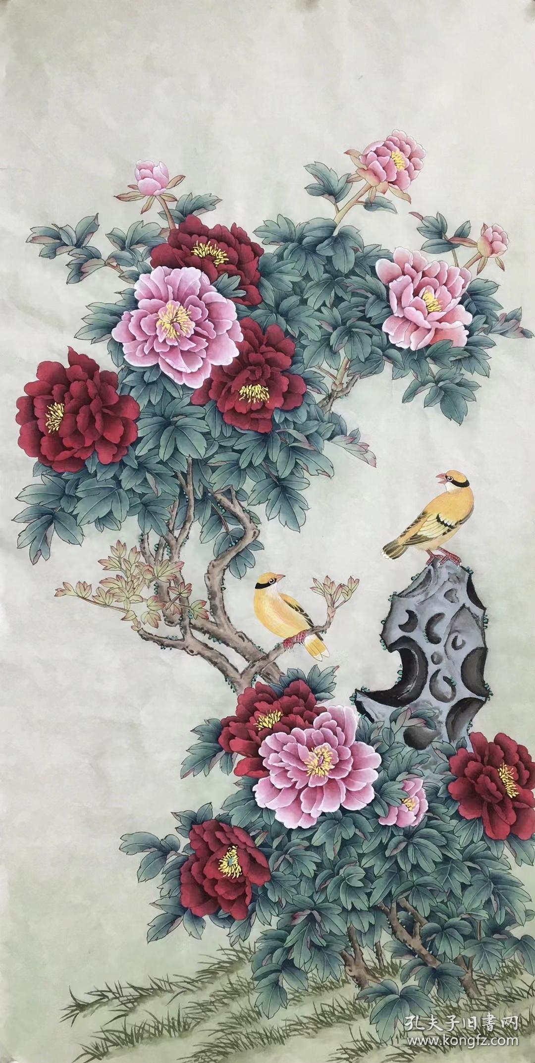 朱春鸿可合影618大特价四尺精品工笔牡丹仙鹤