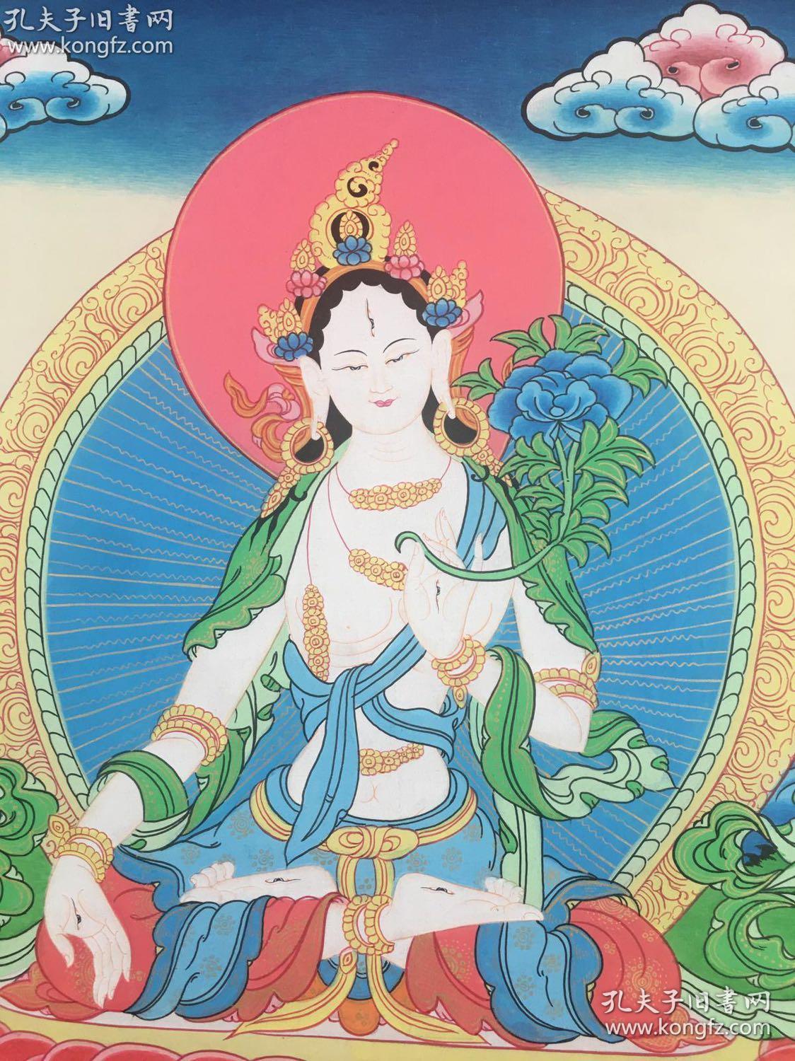 推荐唐卡白度母不丹王国唐卡绘画师纯手绘画精品品金线勾描画心未装裱