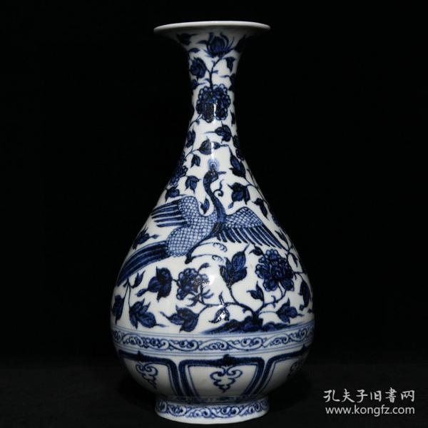 元青花凤纹玉壶春瓶 古玩古董古瓷器老货收藏