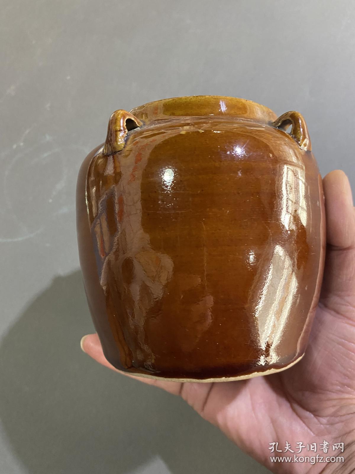 民国时期酱釉四系小罐 品相完整无磕碰冲线