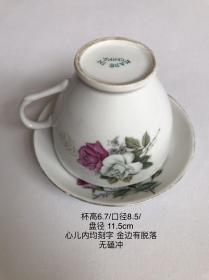 洪江英文綠款老瓷咖啡杯茶杯567創匯期醴陵瓷系大球泥瓷杯碟原配一套