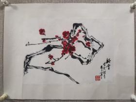 山东著名画家于希宁国画梅花一幅，尺寸46x34厘米，保真，镜片，保真！