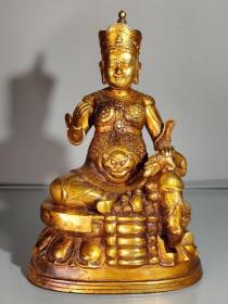 价格850元，纯铜鎏金精工铸造黄财神供像
高26厘米 宽18厘米，重2330克