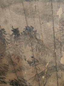 清代山水画扇面一幅，手绘，印章款式看不清楚，画工可以，可惜残损，介意者慎拍