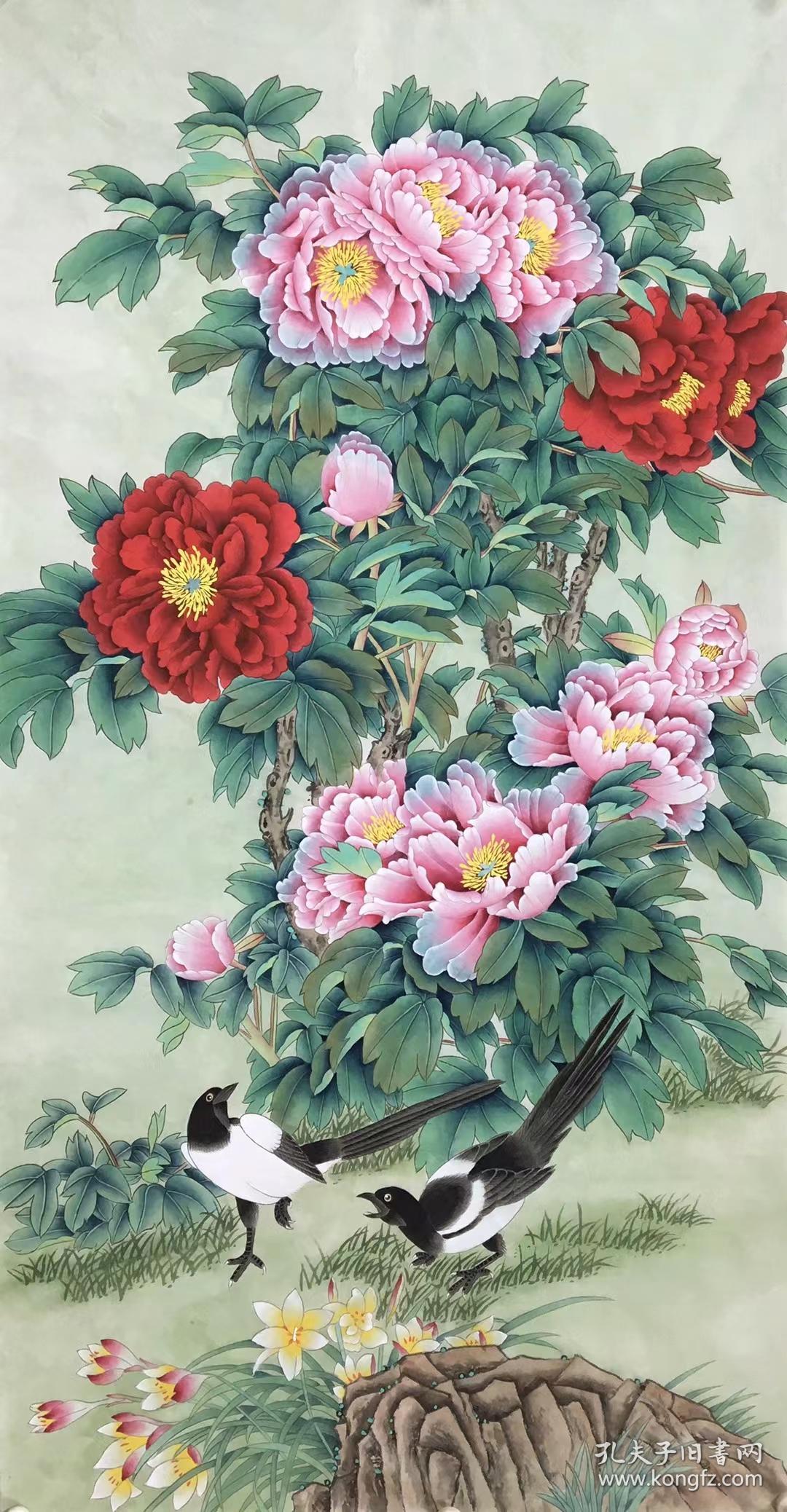 朱春鸿可合影618大特价四尺精品工笔牡丹仙鹤