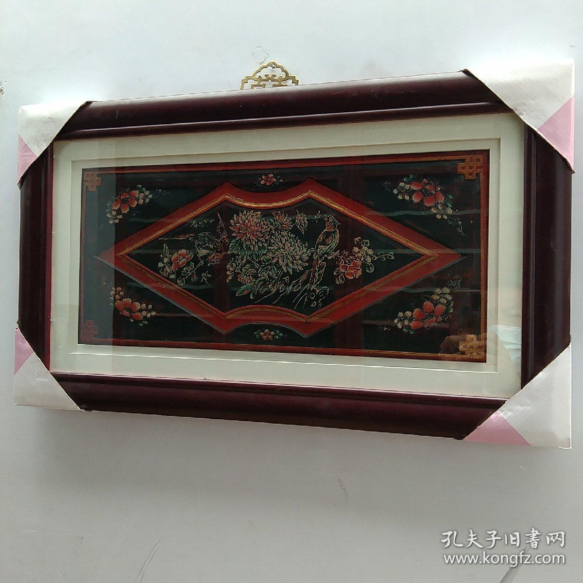 老木雕花板漆画一套五块已经装框可以直接悬挂展示分别是锦鸡芍药鸟语
