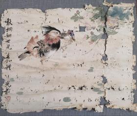 民国花鸟作品一幅，画工可以，题材喜庆，用色淡雅，画面有虫蛀现象，介意者慎拍，整体完整