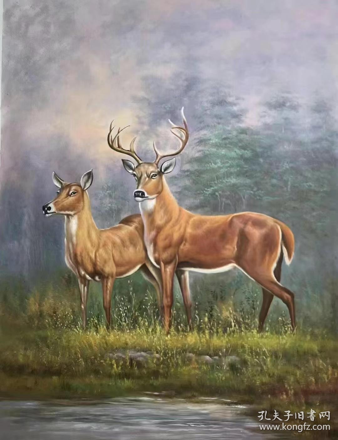 75*100cm   麋鹿 鹿 马    油画
