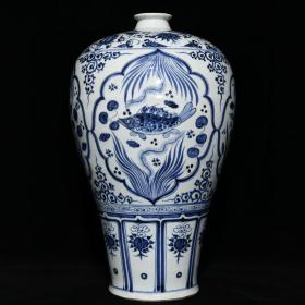 元青花鱼藻纹梅瓶 古玩古董古瓷器老货收藏