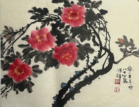刘傅辉茶树花国画纯手绘水墨画广西陆川