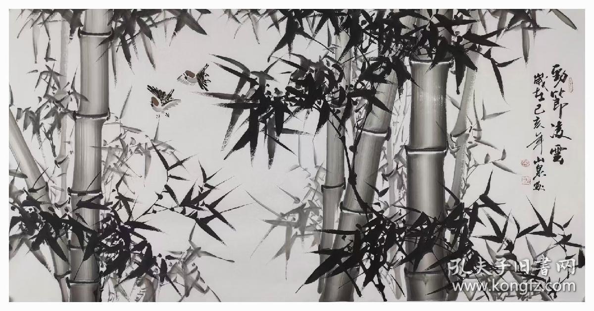 吕山泉可合影竹子麻雀四尺