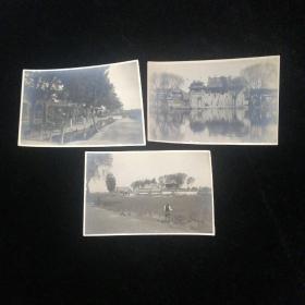 民国时期•济南湖光摄影社制售•风景照片三张合售•尺寸10.6厘米x7厘米！