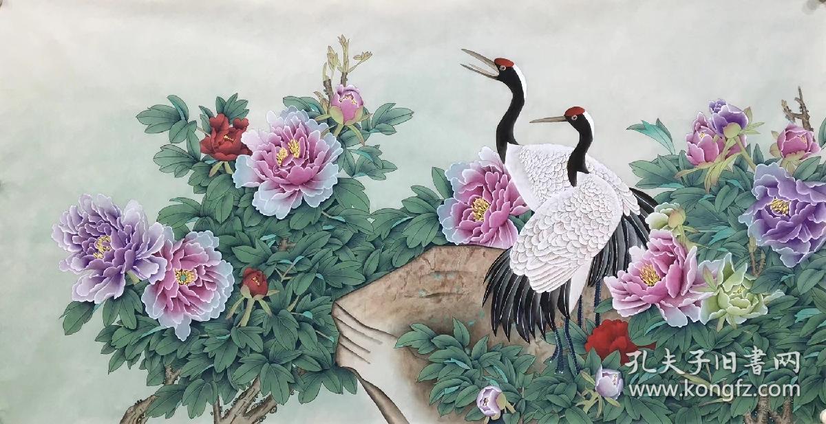 朱春鸿可合影618大特价四尺精品工笔牡丹仙鹤