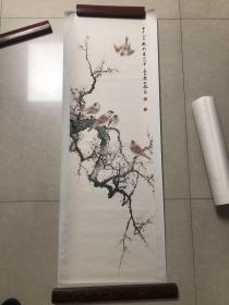 手绘装饰画，梅花小鸟106×35