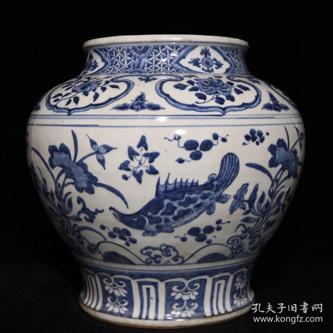 明青花鱼藻纹大罐 古玩古董古瓷器老货收藏