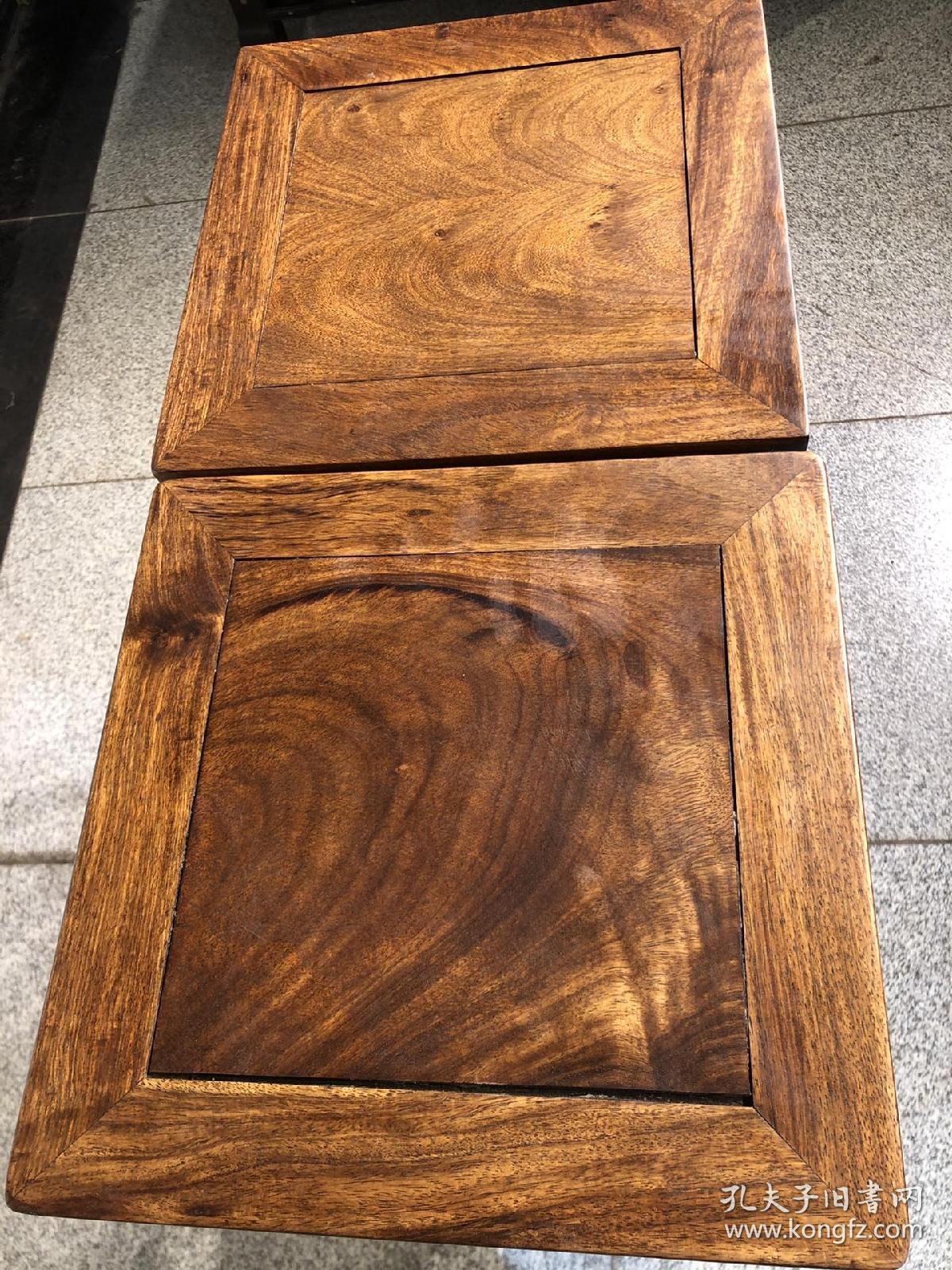 黄花梨花架一对满鬼脸牛毛纹卯榫结构