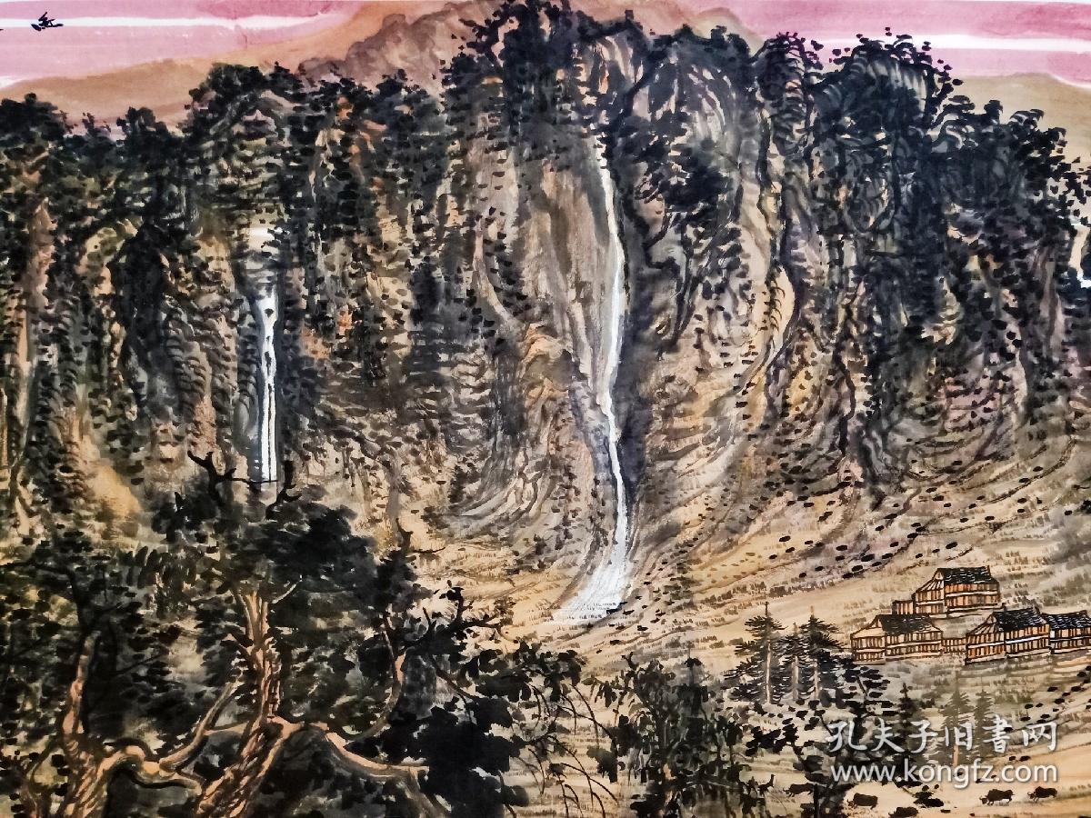 保真书画,当代山水画名家,张建国巨幅山水画一幅,尺寸124×248cm,纸