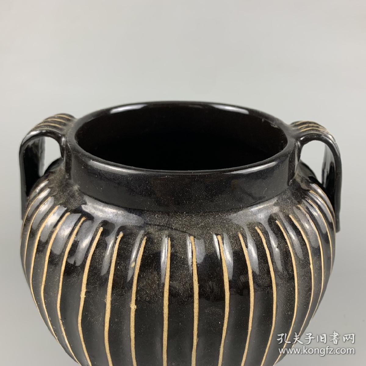 宋吉州窑制黑釉双耳罐 古董古玩 老货 老瓷器 古玩收藏摆件 仿古